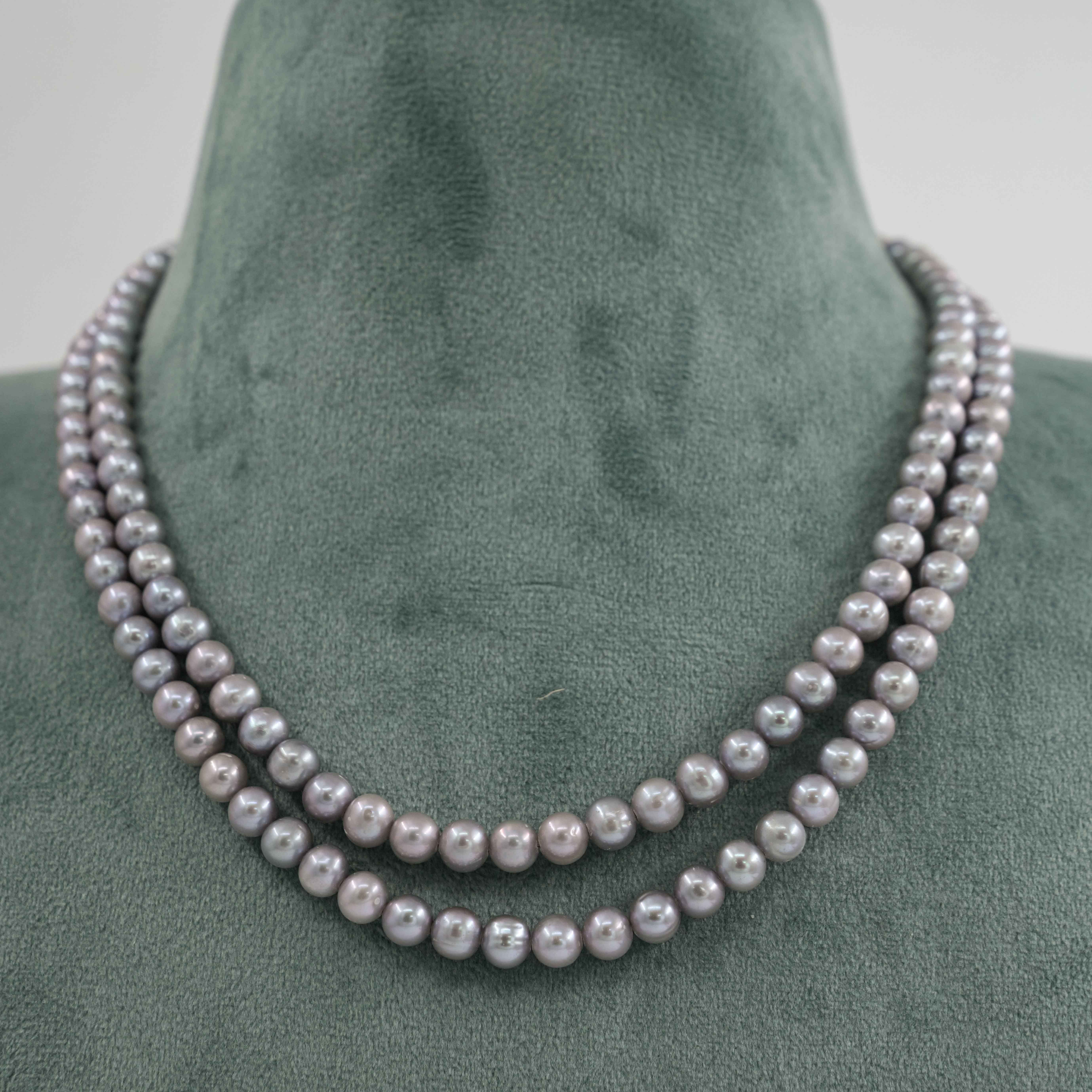 The Pearl Atelier by Kabra Pearls - Steel Grey round double strand necklace